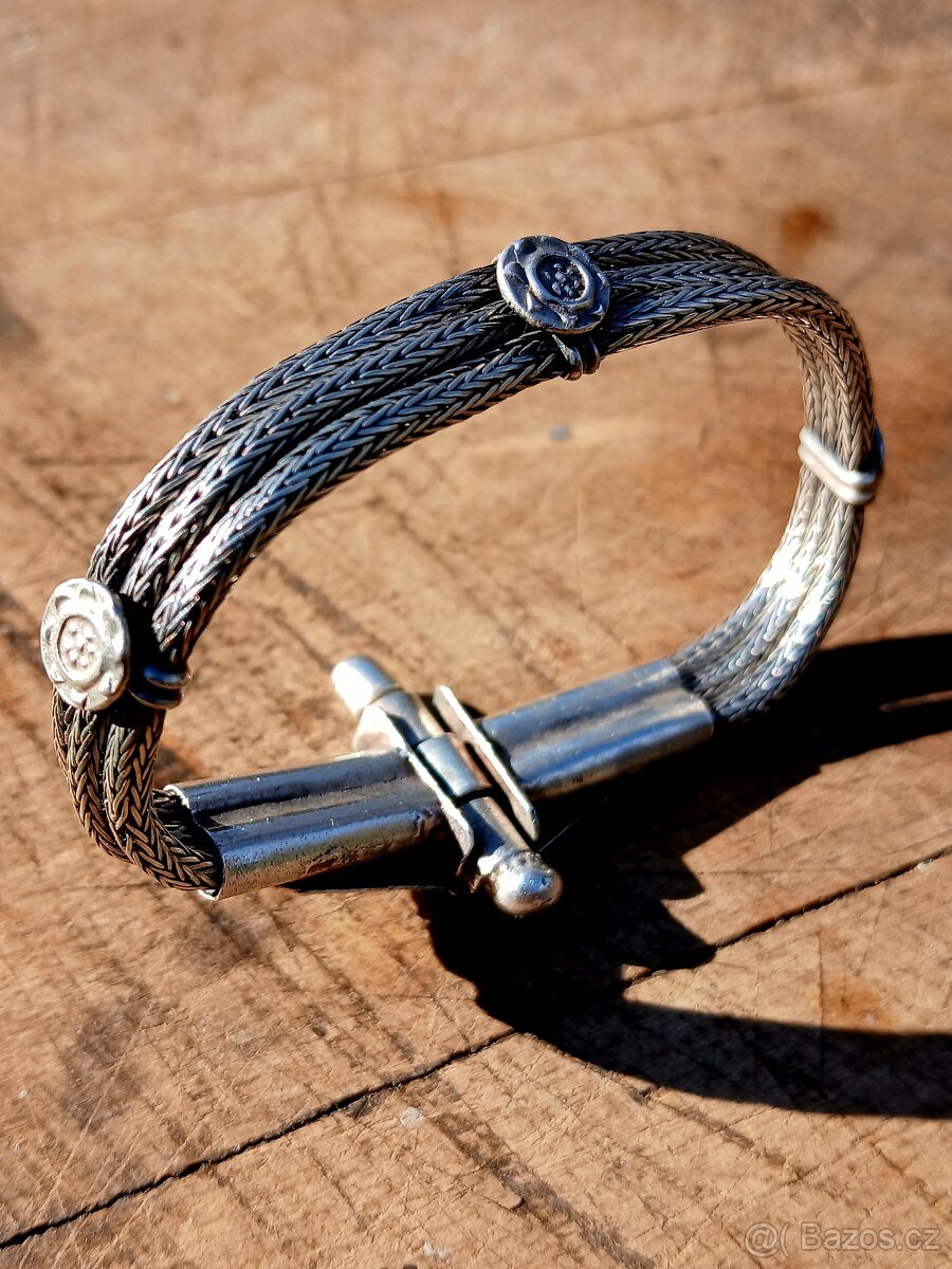 Stříbrný náramek starožitný - 12