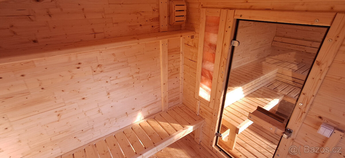 Venkovní oválná sauna s panoramatickým oknem s odpočívárnou - 12