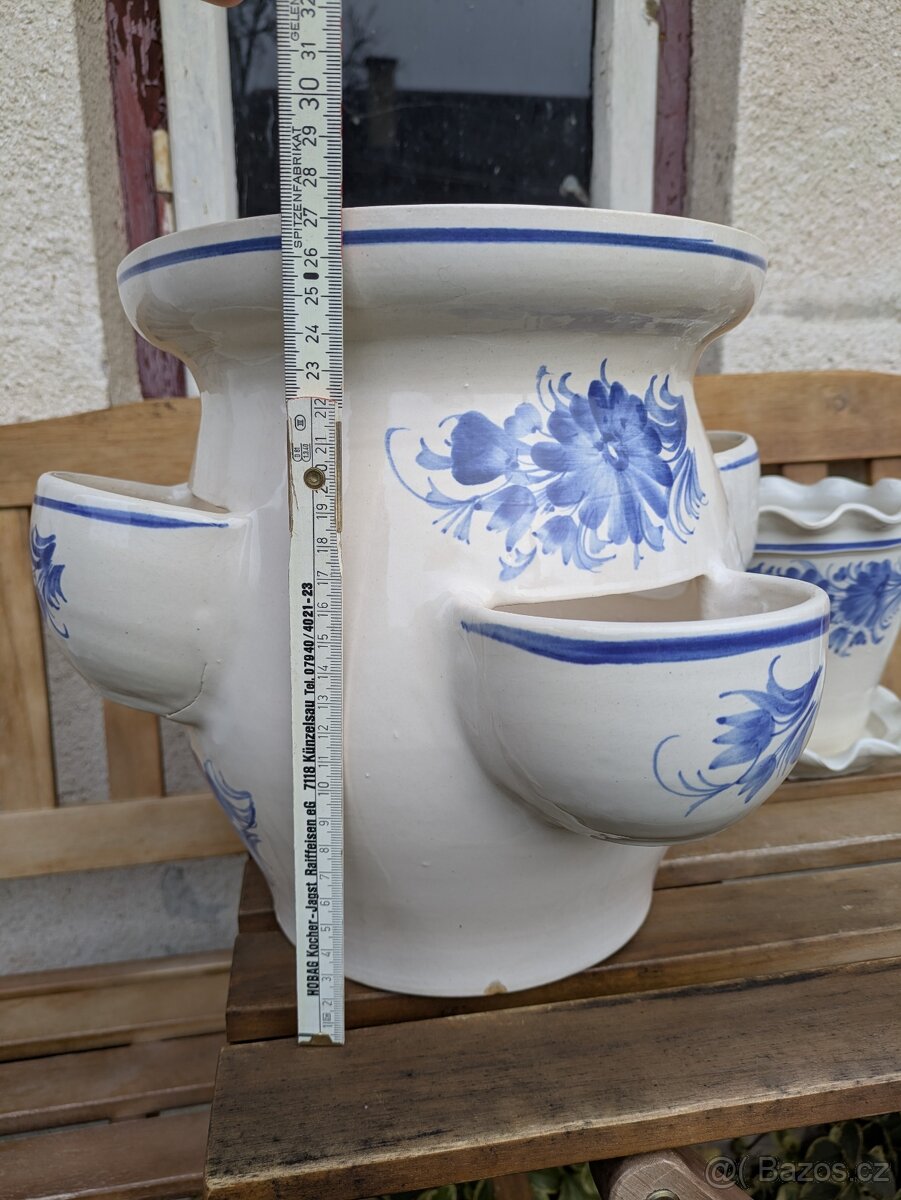 Velký keramický petrželák + dva květináče s podtáckem - 12