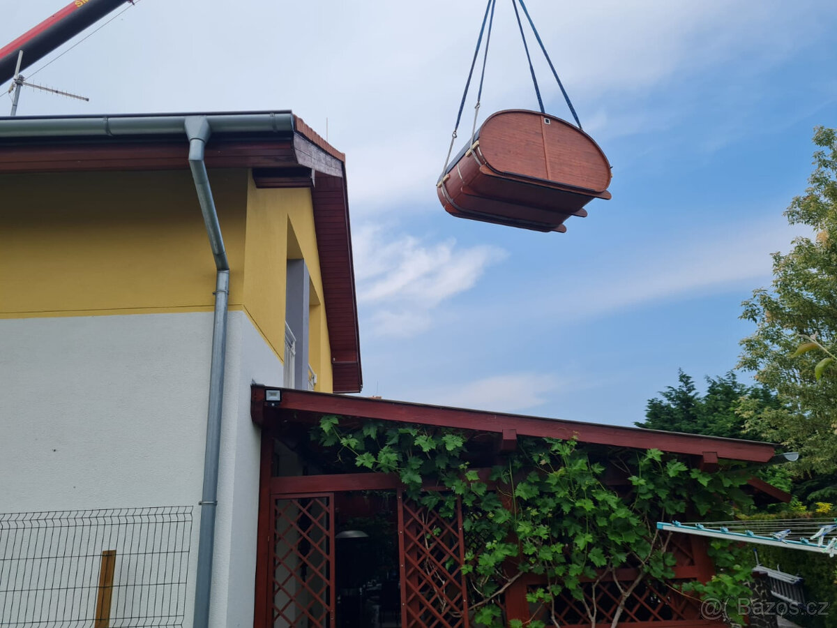 Venkovní finská oválná sauna s odpočívárnou - 12