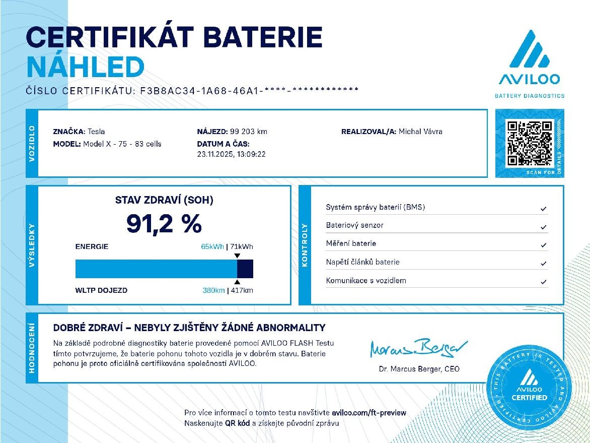 Tesla Model X, FSDZÁRUKATAŽNÉAWD91.2%SOH - 12