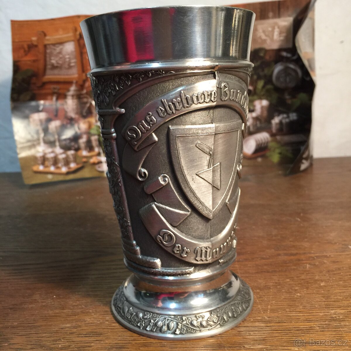 Cínový pohár pivní velká sklenice z cínu punc certifikát - 12