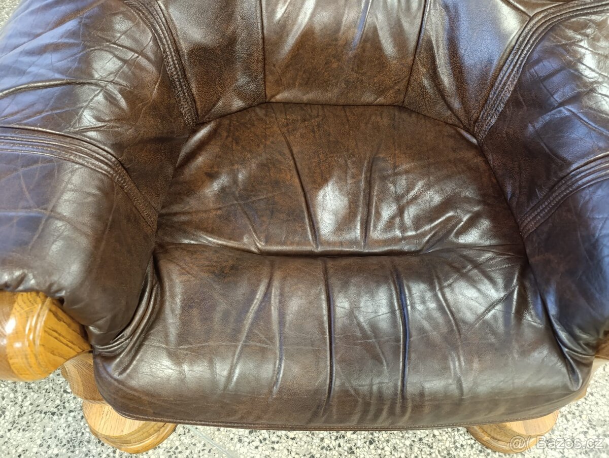 Rustikální kožená sedací souprava, 3 + 2 +1, masív - 12