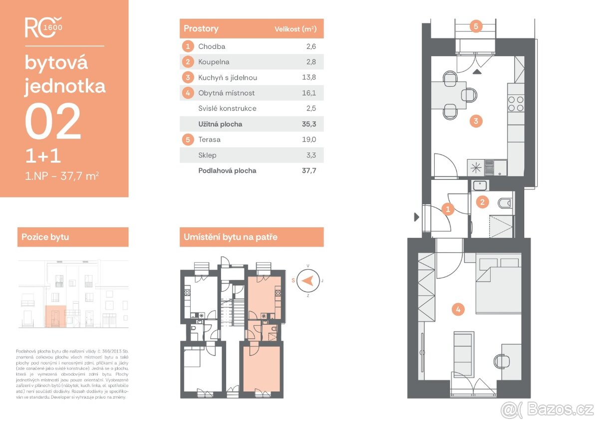 Byt 1+1 se sklepem a soukromou terasou, Pardubice - 12