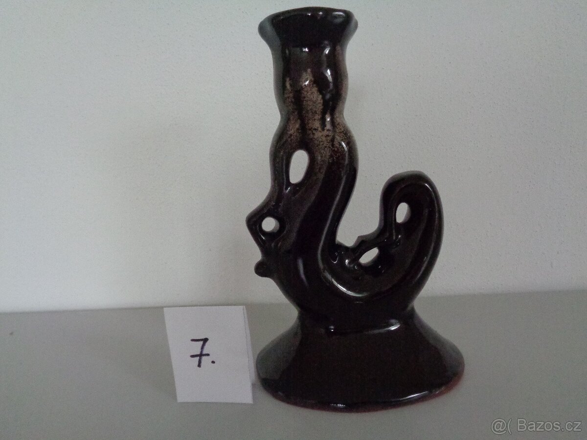 Keramické hrníčky, váza, svícen a miska (nepoužívané) - 12