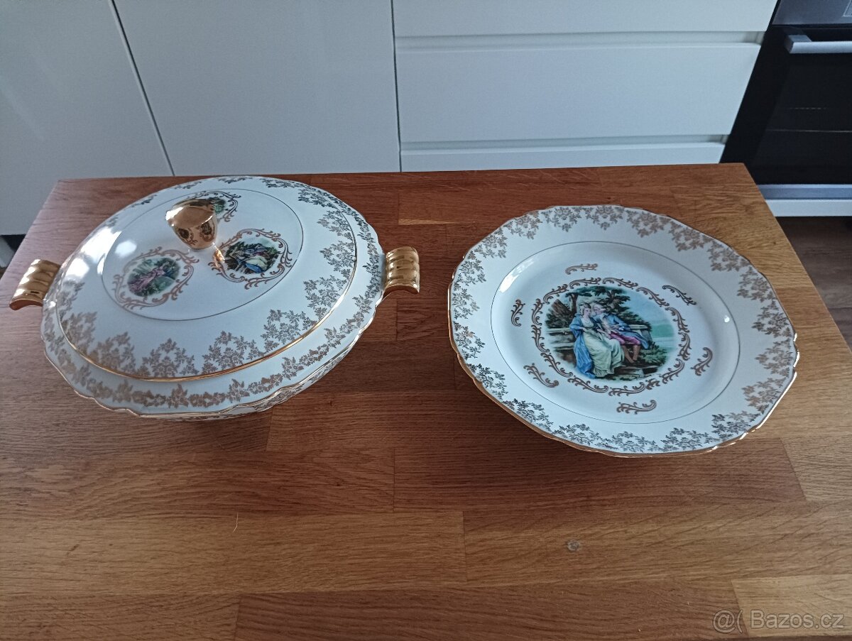 STAROŽITNÁ PORCELÁNOVÁ TERINA A TALÍŘ LIMOGES FRANCIE - 12
