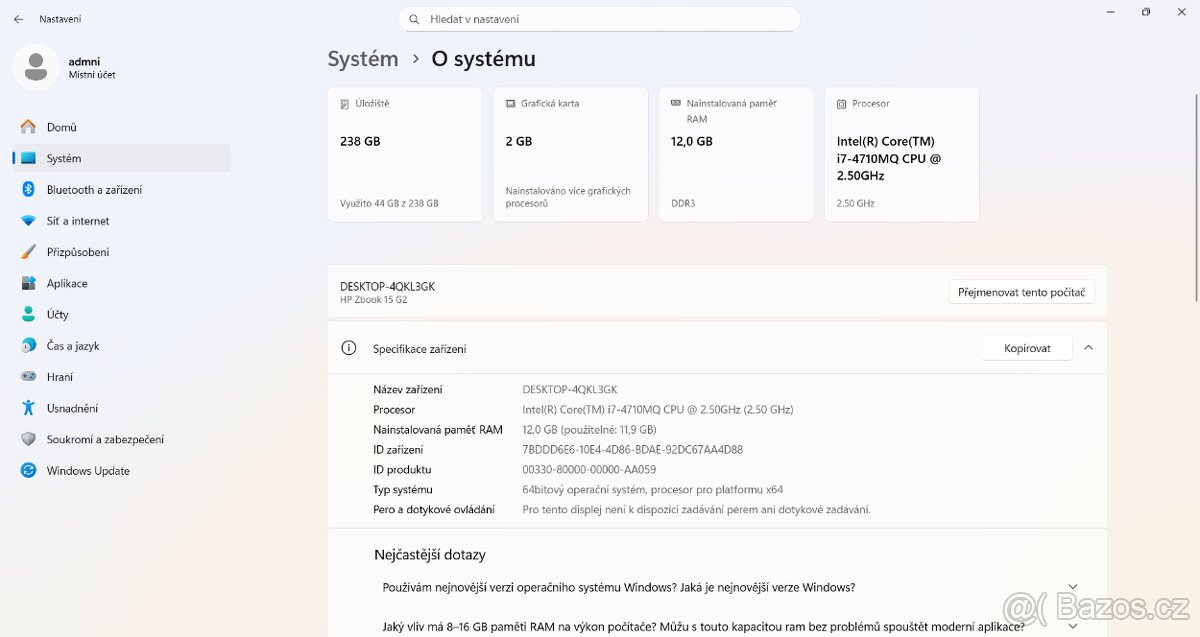 HP ZBook15 G2 i7 /12GB / 256GB - 12