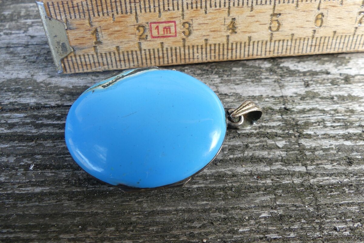 Zlatý otevírací medailon, smalt perly biedermeier - 12