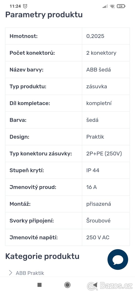 ZÁSUVKA DVOJITÁ NA POVRCH PRAKTIK ABB IP44 - 12