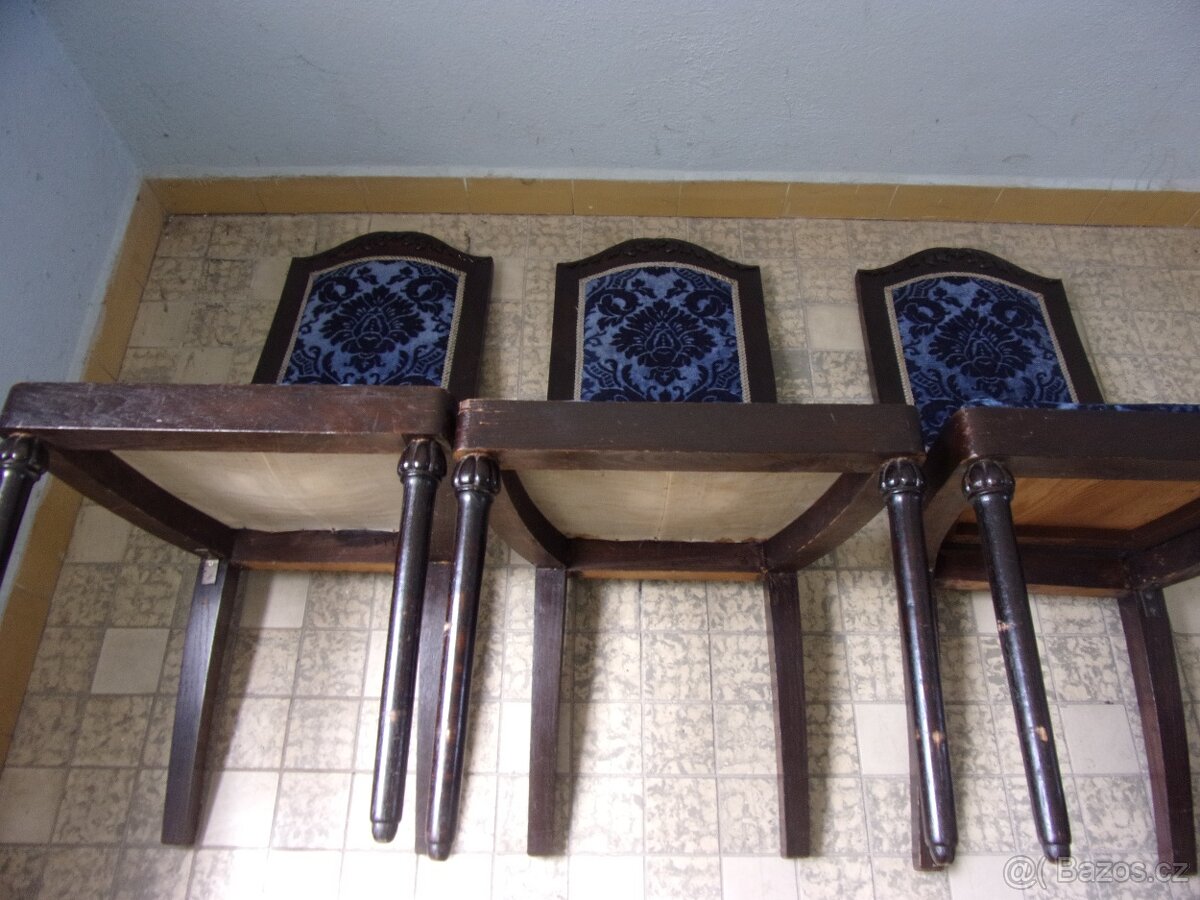 Starý retro nábytek, dřevěné židle, 1. republika, 3+1ks - 12