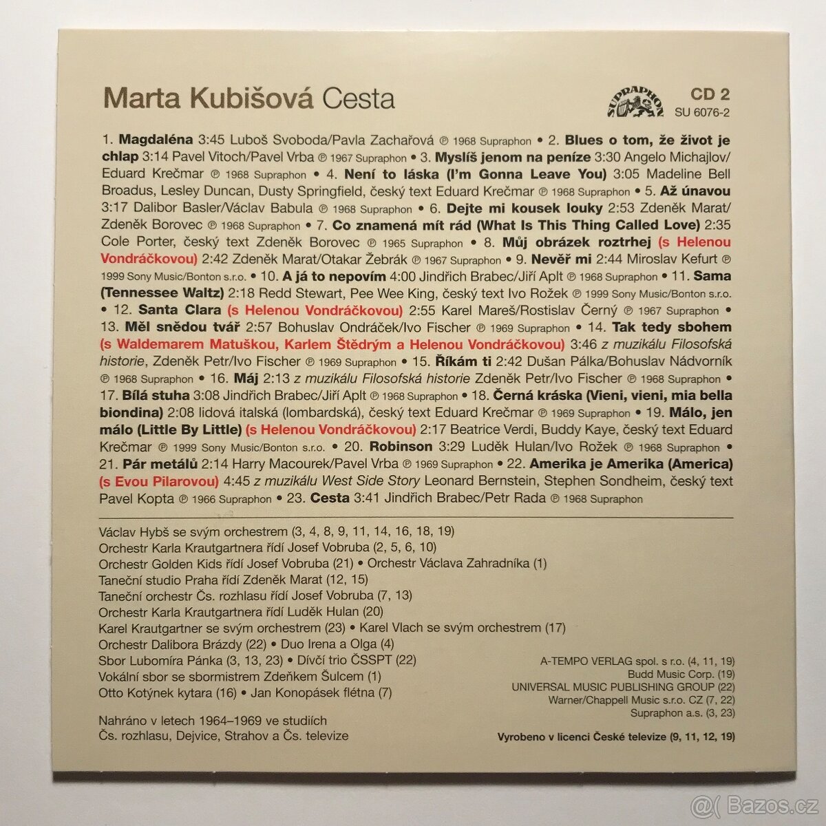 CD I. Bartošová • M. Kubišová • M. Rottrová - 12