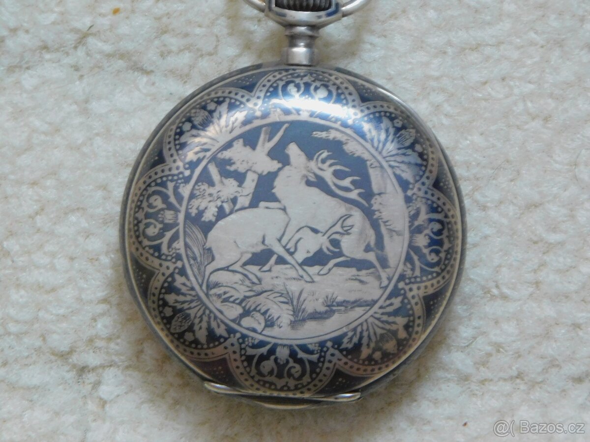 Celostříbrné tulou zdobené tříplášťové raritní kapesní hodin - 12