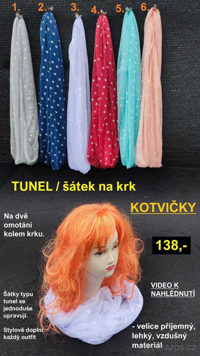 Šátky, šály, šálky, tunely....15% sleva na vše - 12