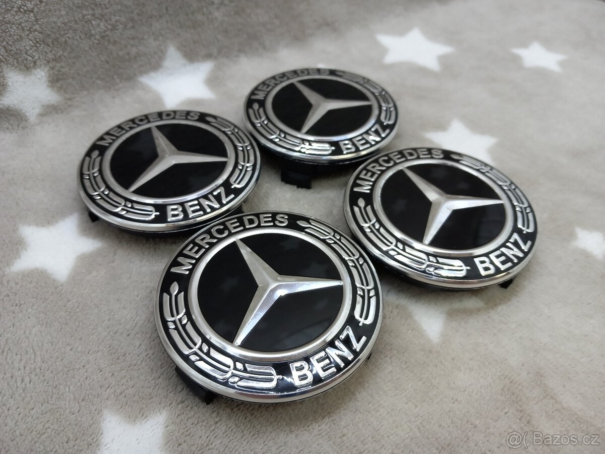 Středové krytky Mercedes 75mm, černé - 12
