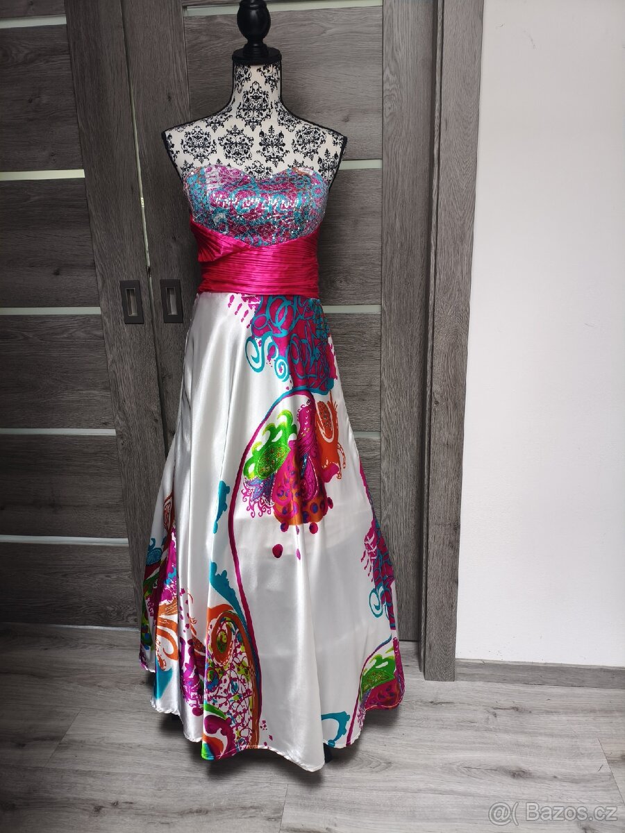 Saténové barevné dlouhé šaty vel. 38 - 12