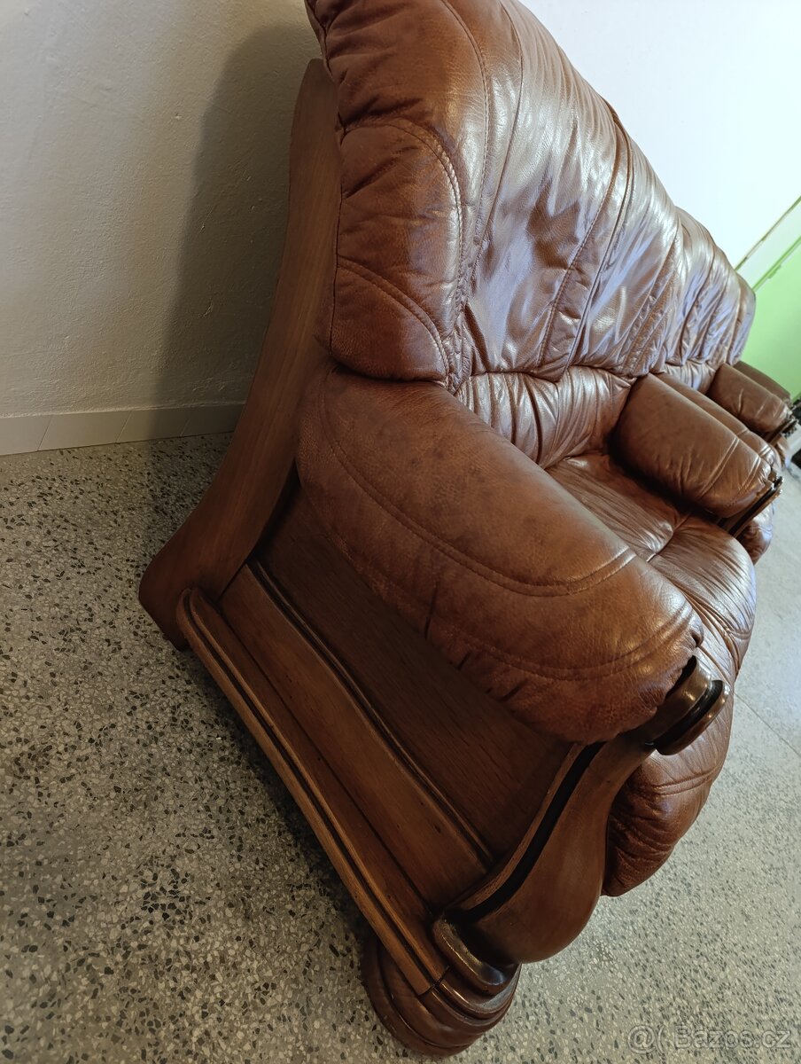 Kožená sedací souprava 3 + 2 + 1, nábytek z masívu - 12