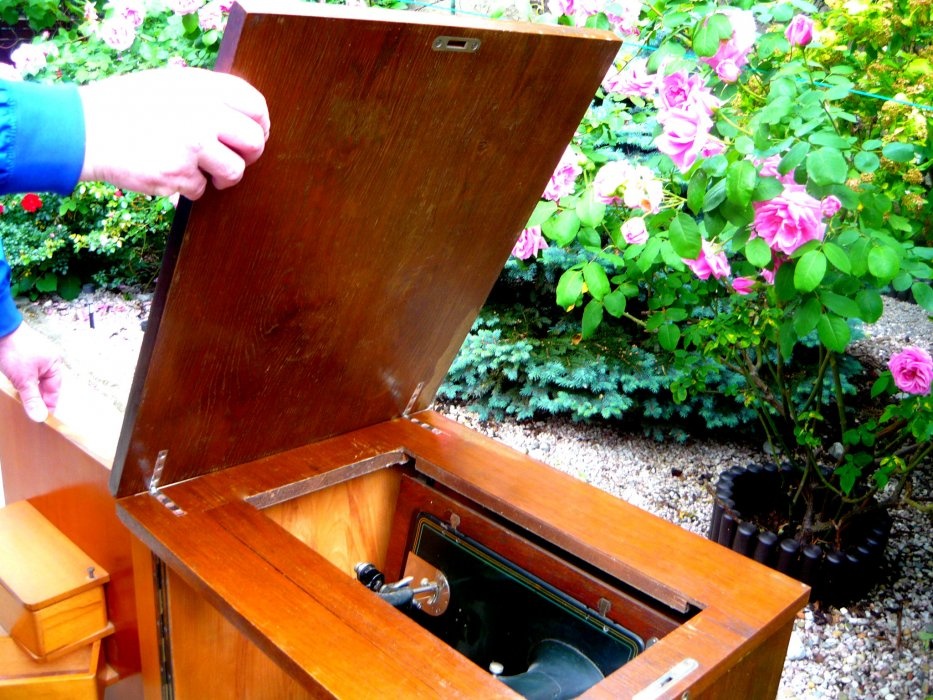 Starožitný cca 100 let starý skříňový šicí stroj - 12