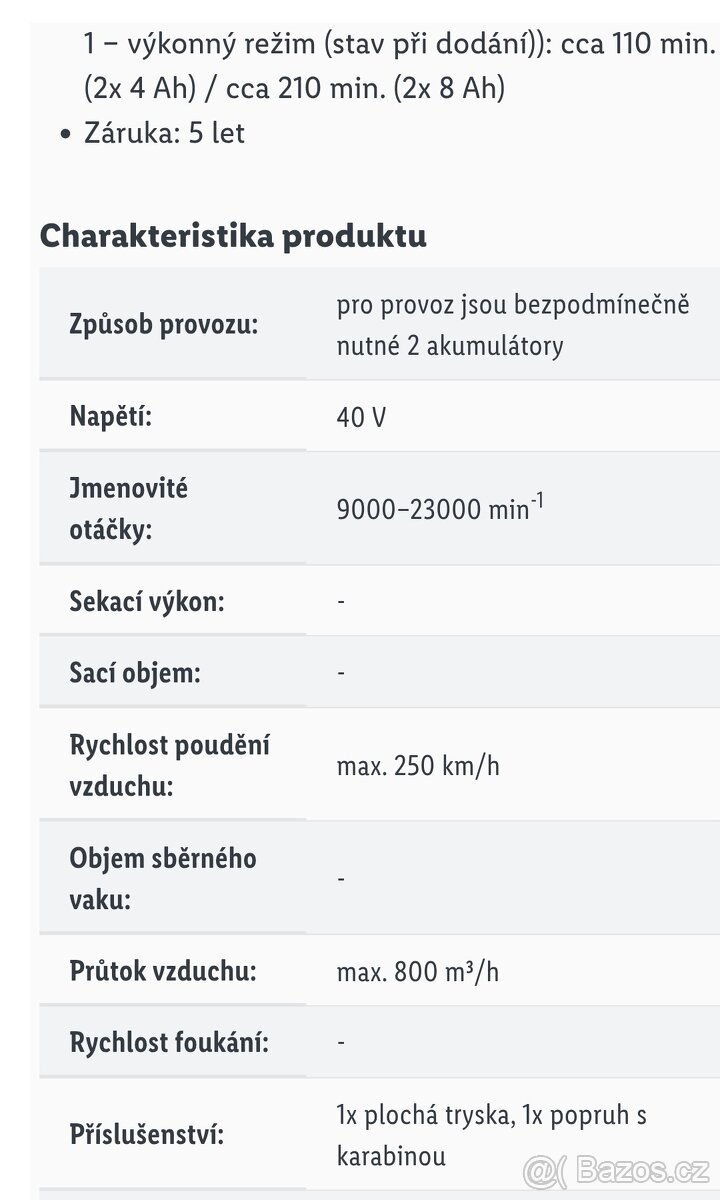 Aku turbínový foukač Peformance V40 - 12