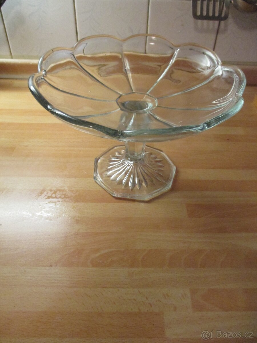 skleněný tác+mísa po prababičce - 12