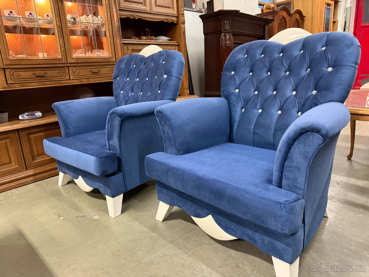 Modrá souprava 3+1+1 v Glamour Miladi stylu - 12