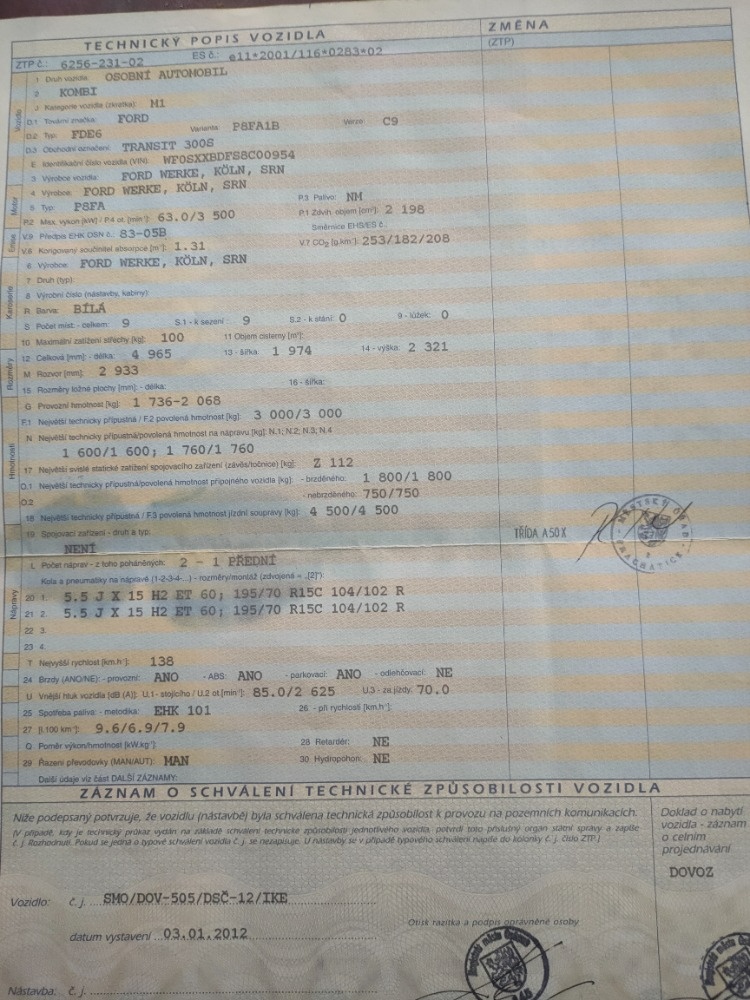 Prodám ford transit 9 míst L1 H2 r.v. 2013 - 12