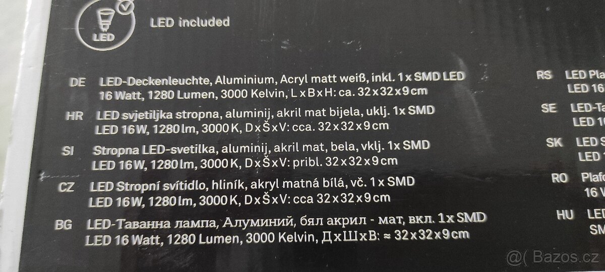 Stropní LED SVETLO 32/32/9 cm - 12