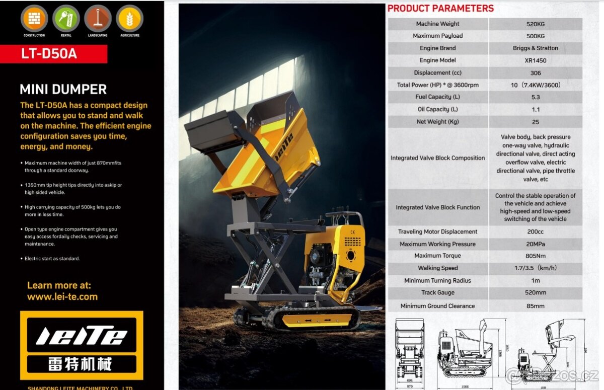 Pásový minidumper nůžkové zvedání korby - 12