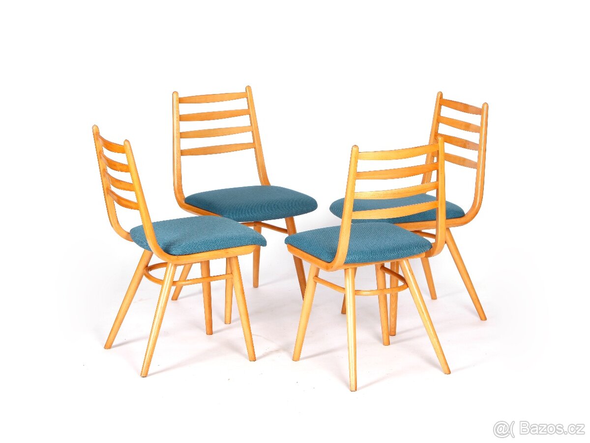 Přečalouněné bukové retro židle TON, 4 ks - 12