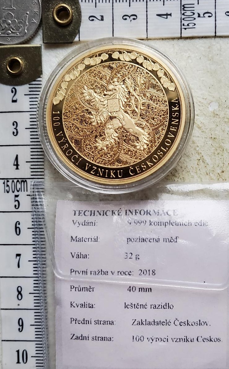 Sběratelská sada 100 let ČSR 1ks zlato a 6ks pozlac.měď - 12