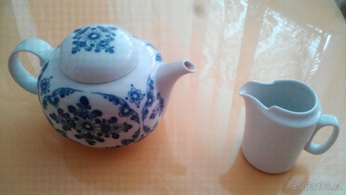 Retro: keramické misky, hrnky, láz. pohárek, čaj. konvice - 12