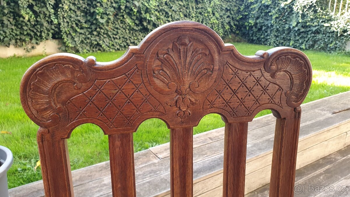 Dubové židle Ludvík XV. Řezbované 6 ks - 12
