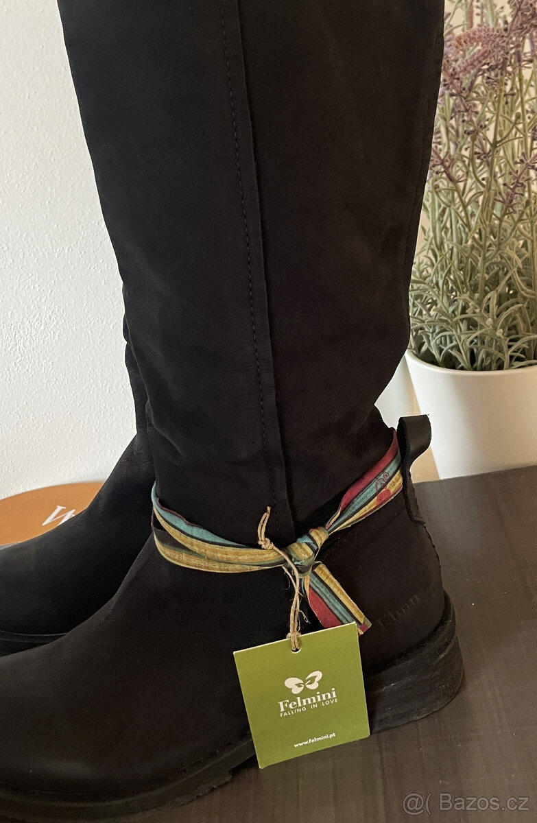 Černé luxusní natahovací kožené kozačky Felmini, vel. 39 - 12