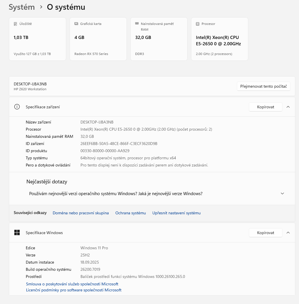 počítač HP Z620, 2x Xeon E5, 32 GB, Radeon RX570 - 12