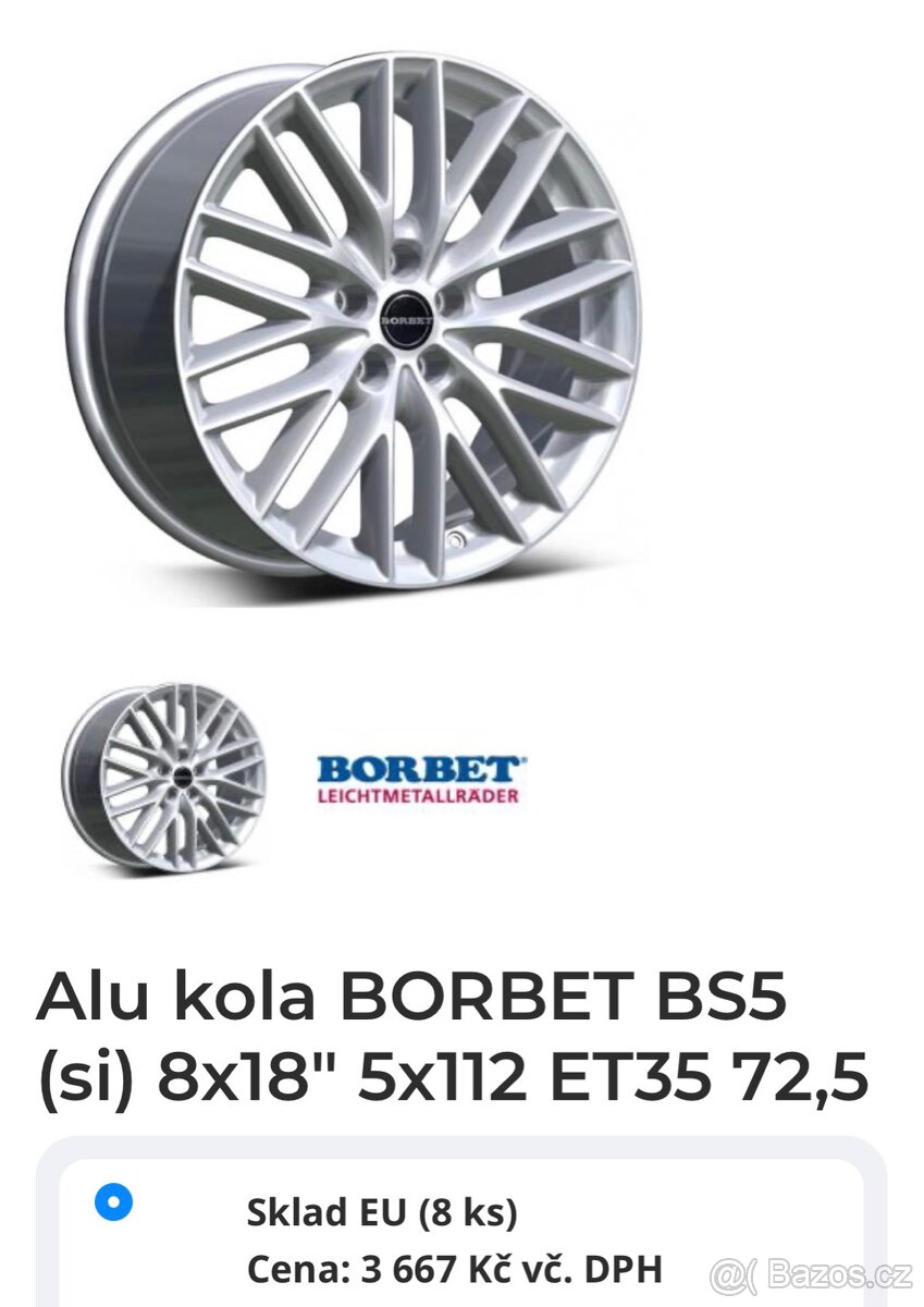 Alu kola BORBET BS5 5x112 18" 235/45 18 zimní - 12