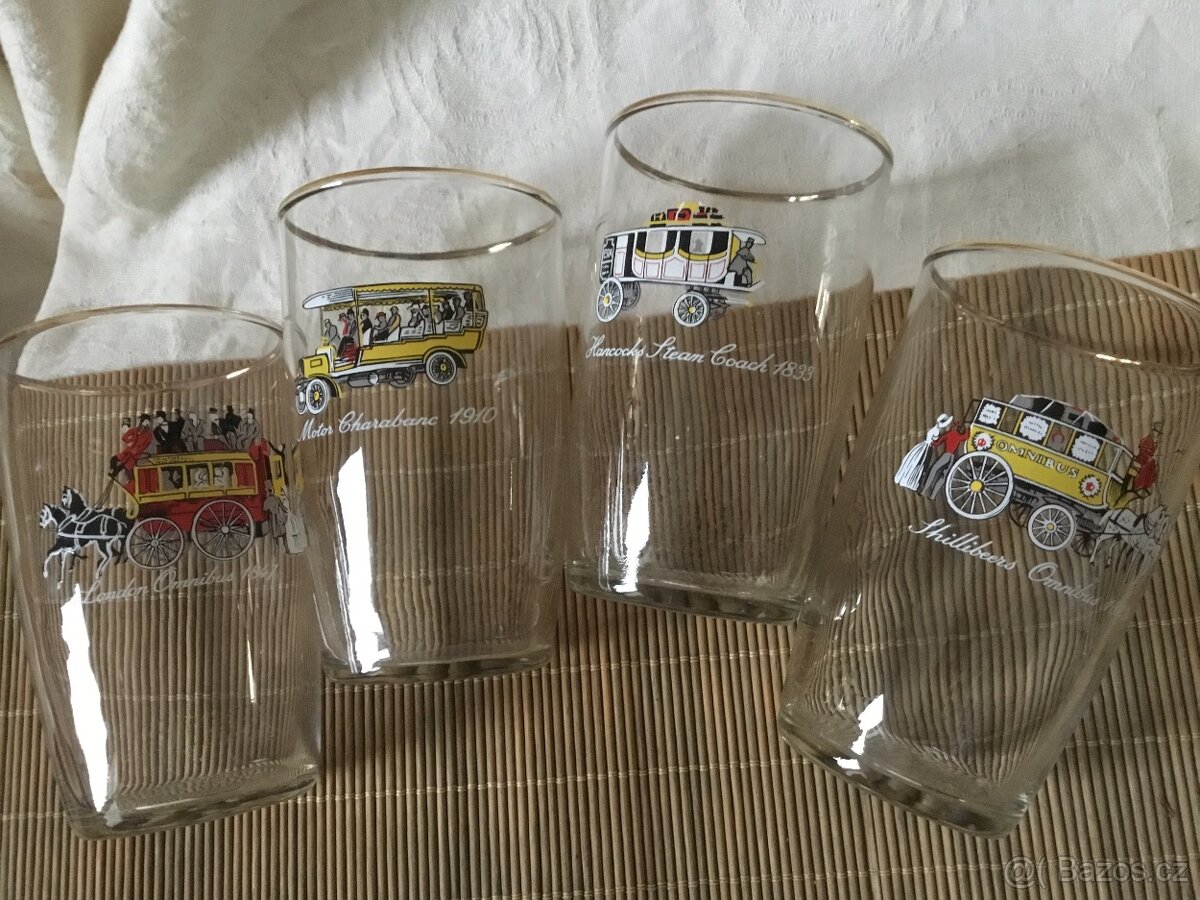 sklenice s obrazky 1973, sport, fotbal, histor. auta - 12