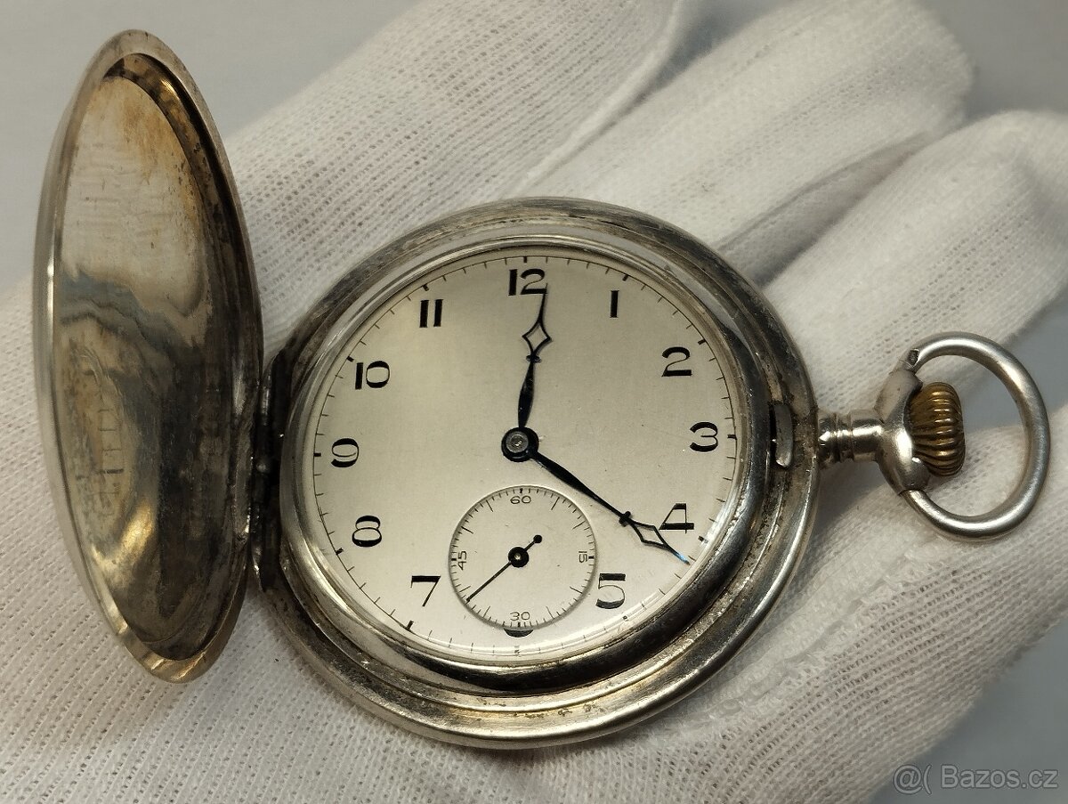 Staré tříplášťové celostříbrné kapesní hodinky, MEDAILE - 12