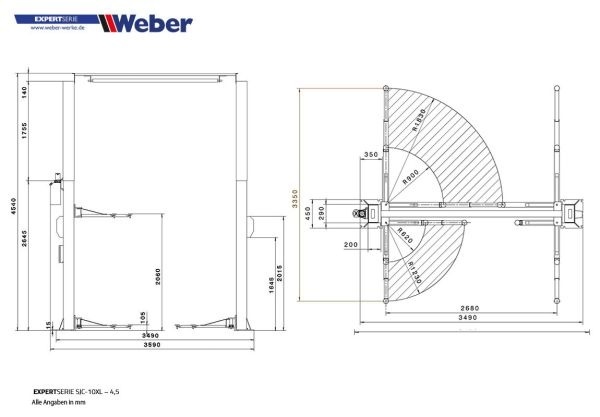 Dvousloupovy hydraulický zvedák WEBER 4.2T a 4.5T - 12