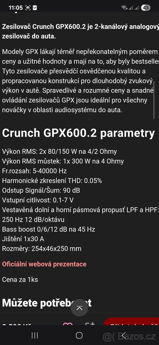 PRODÁM SUBWOOFER + ZESILOVAČ - 12