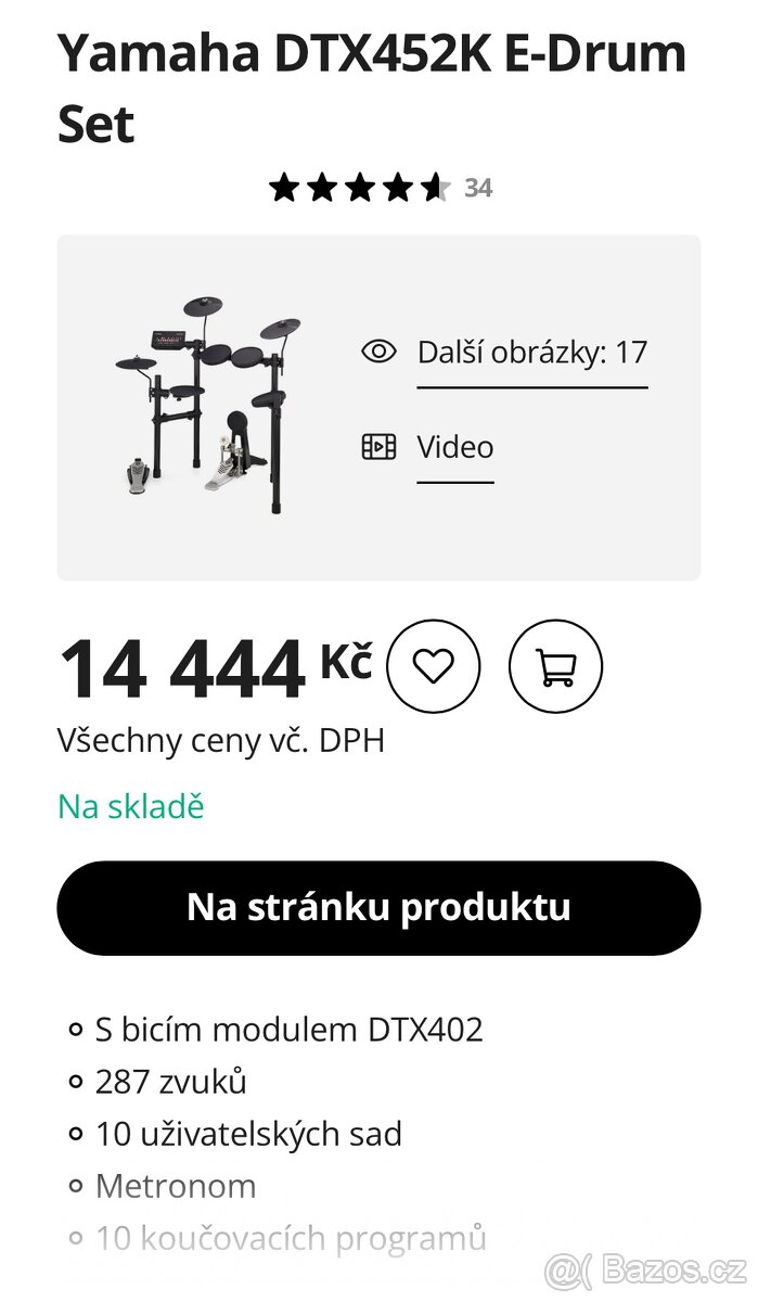 Prodám elektronické bicí Yamaha DTX452K - 12