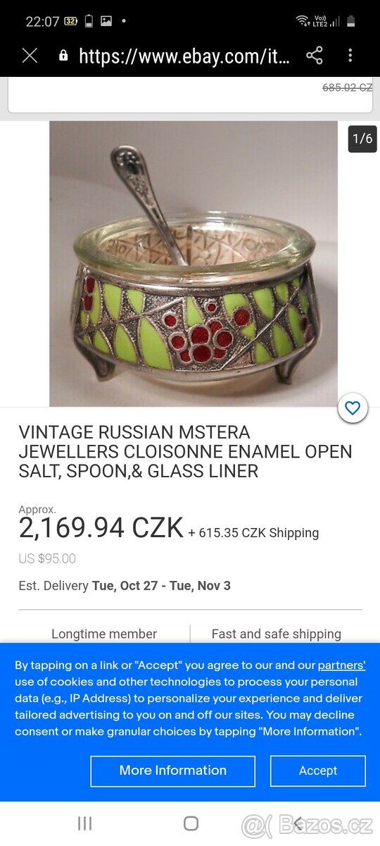 stará ruská postříbřená a smaltovaná otevřená solnička - 12