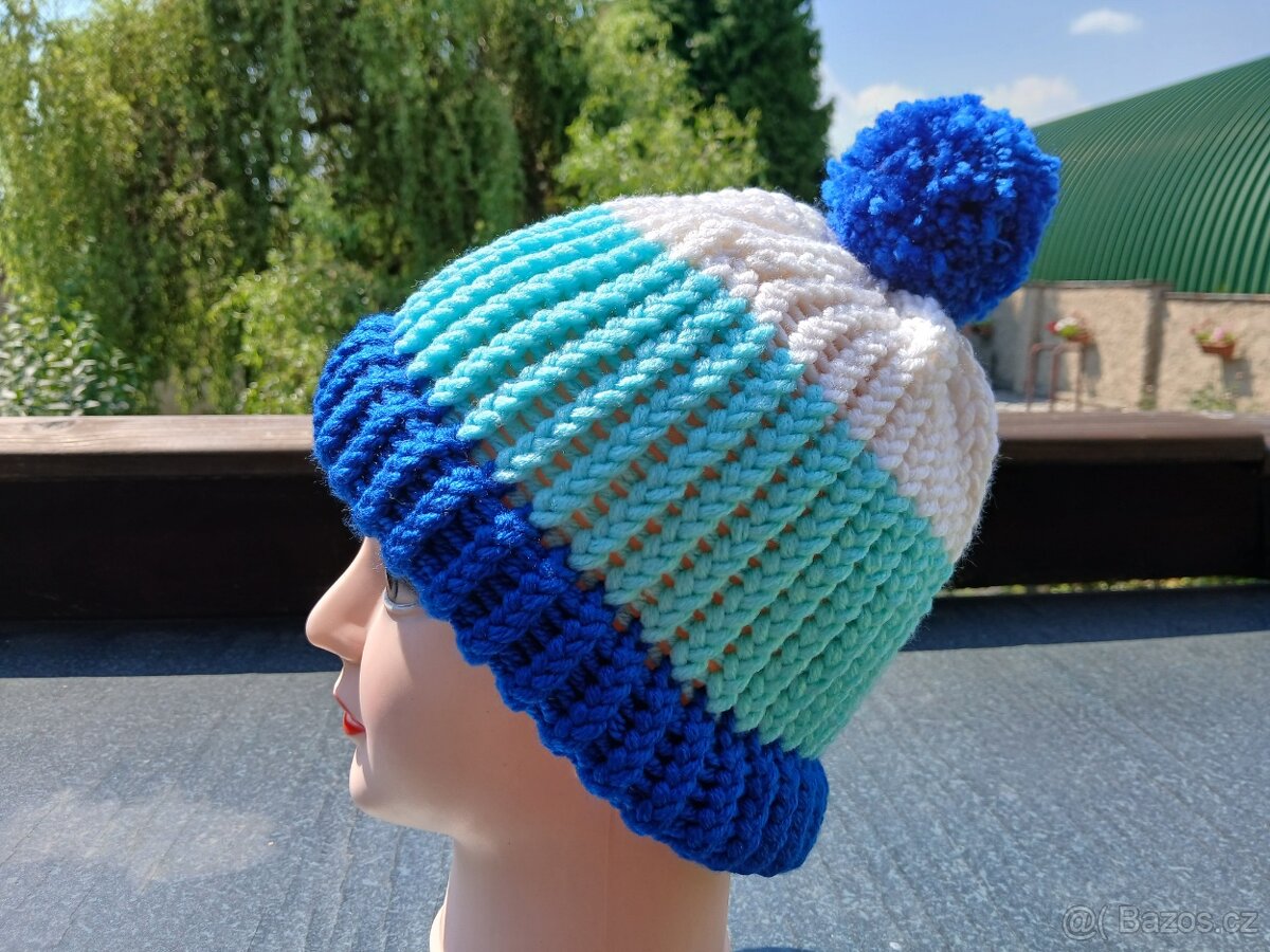 Nový pletený kulich dvojitý lem, - 12