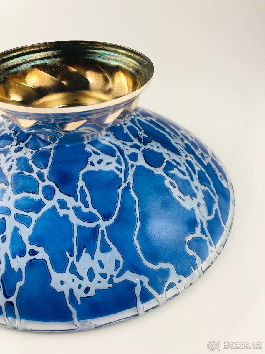 Modrá skleněná umělecká mísa na kovovém podstavci (NP012) - 12