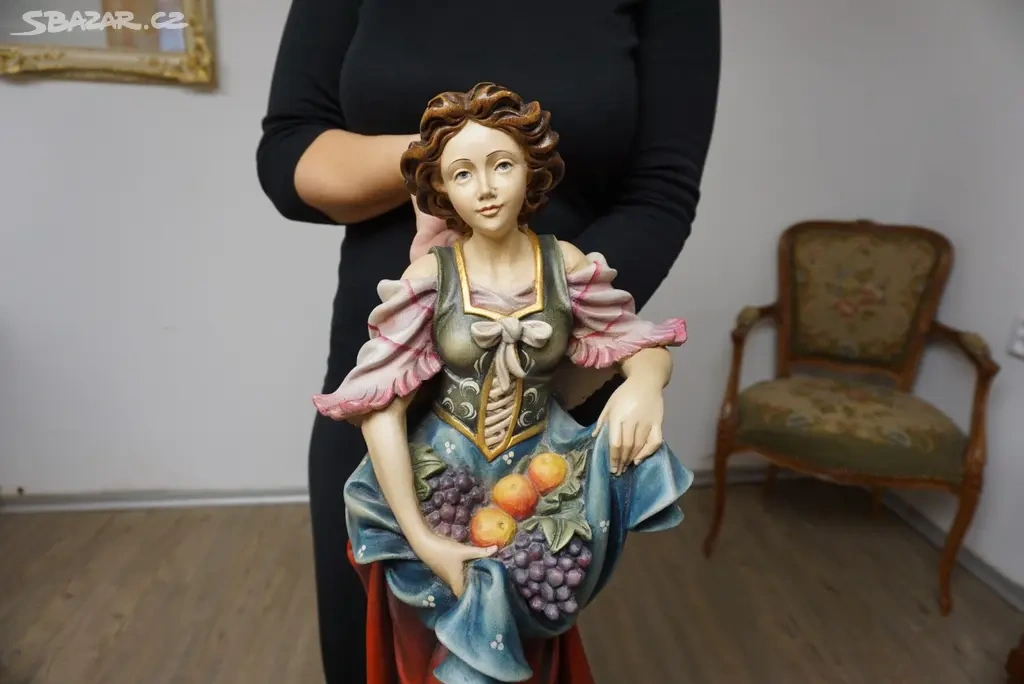 Velká dřevěná malovaná socha ruční práce v - 61 cm - 12