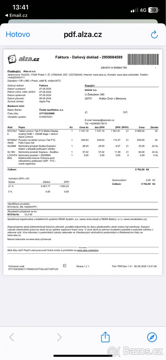 Tablet Lenovo 12,7’’ + kryt - 12