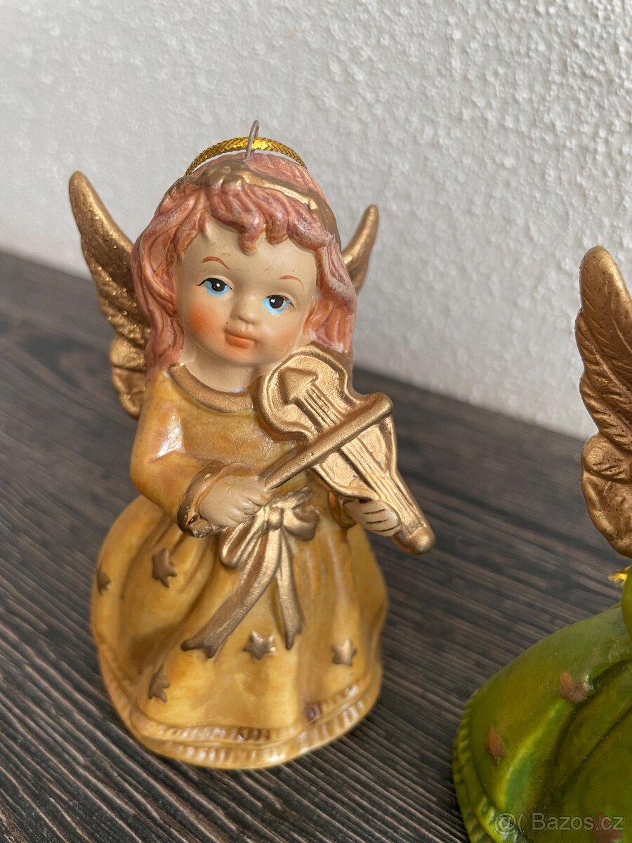 Luxusní set porcelánových 🎄 vánočních andělíčků 🔔 zvonečků - 12