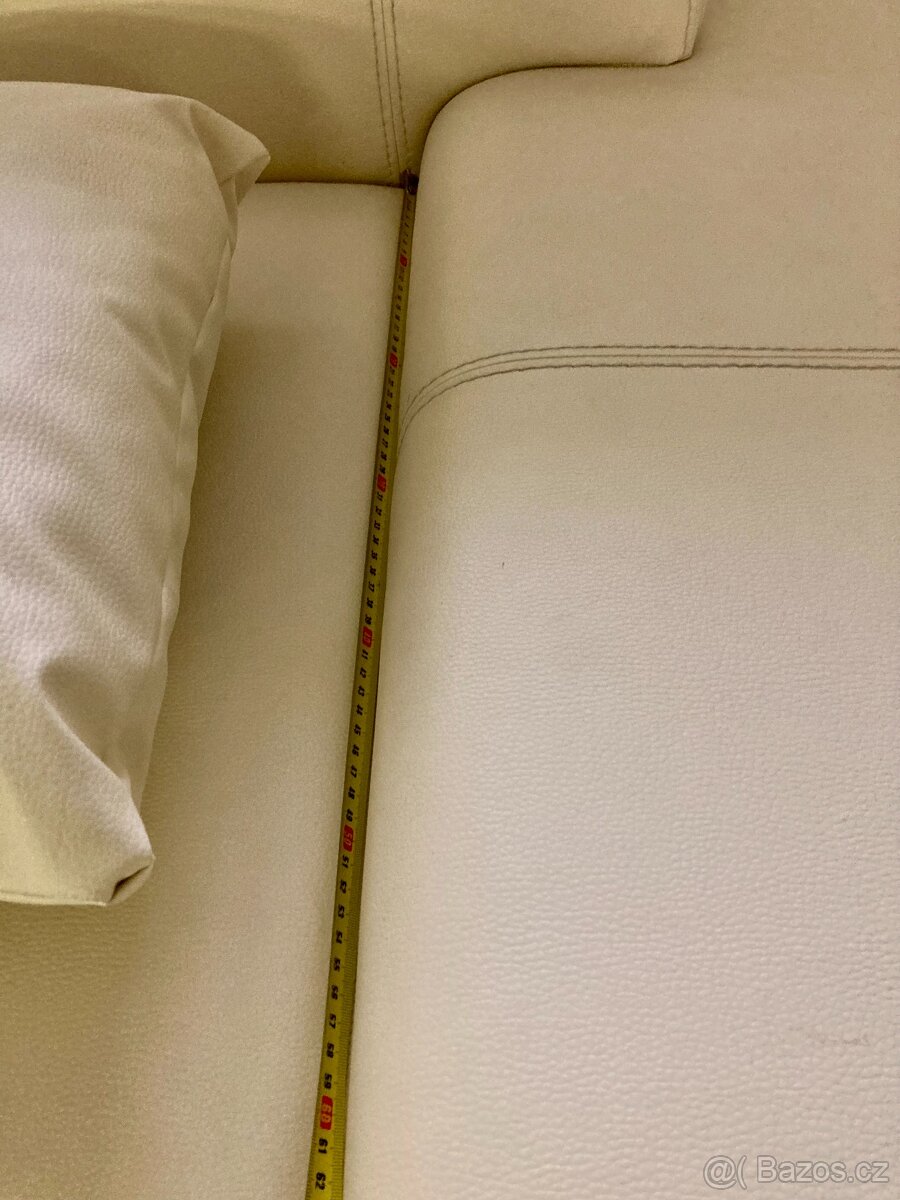 kožená rozkládacín krémová sedací souprava - 12