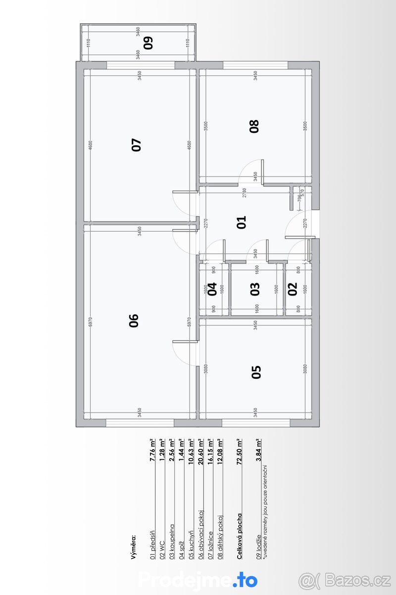 Pronájem bytu 3+1, 79 m2 - Krylova, Znojmo-Přímětice - 12