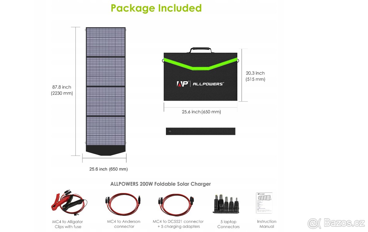 Přenosný fotovoltaický panel Allpowers AP-SP-033 200W - nový - 12
