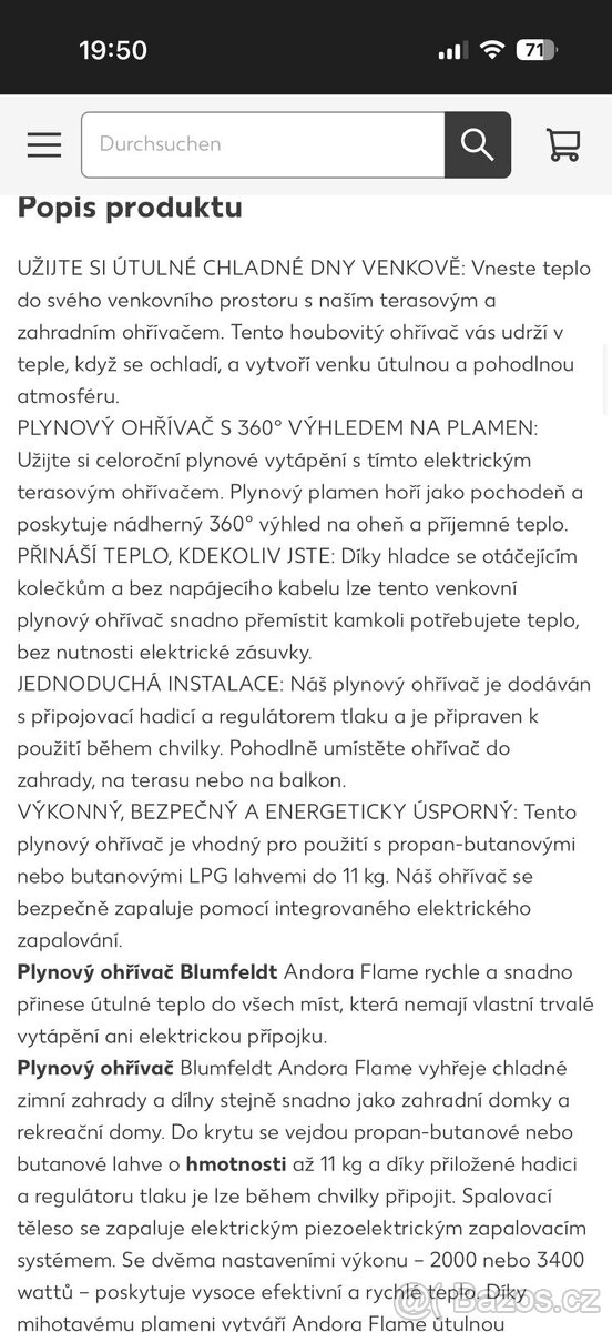 Prodám plynový ohřívač Blumfeld - 12