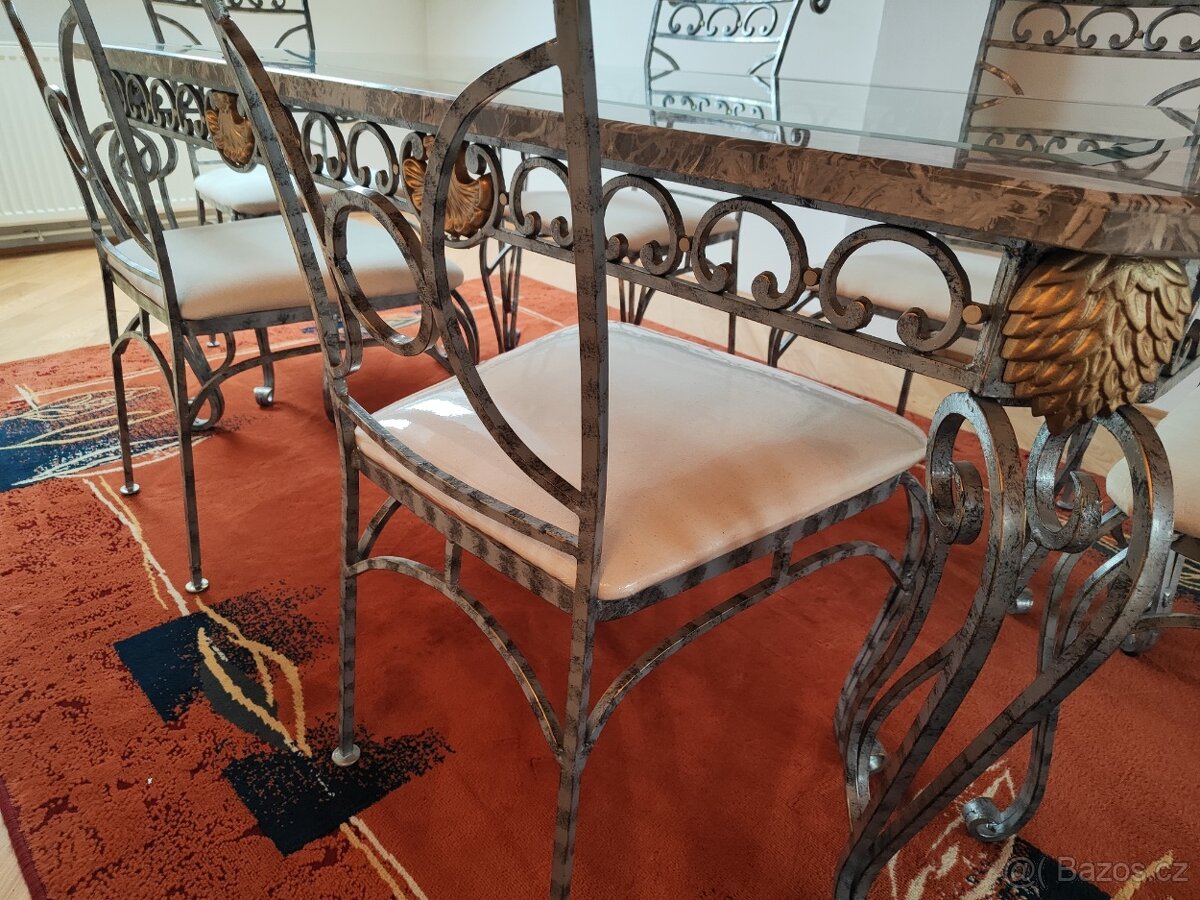 Secesně rustikální jídelní stůl a židle že Švýcarska - 12